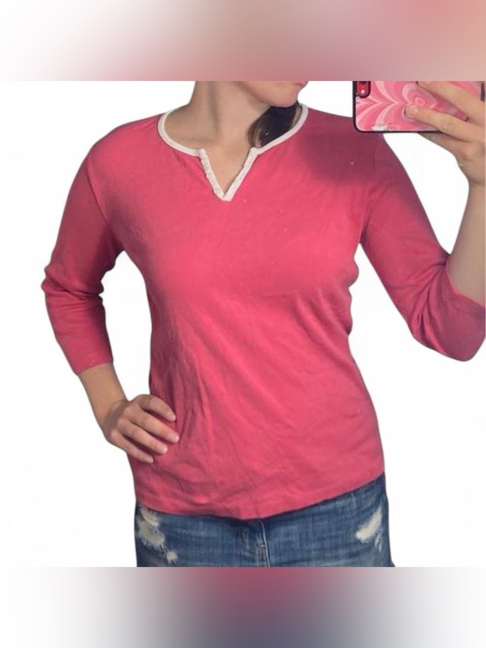 Jones New York Hot Pink Top with White Trim